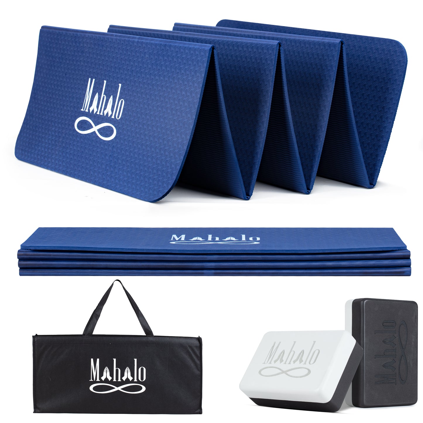 Blue Foldable Yoga Mat & Block Set