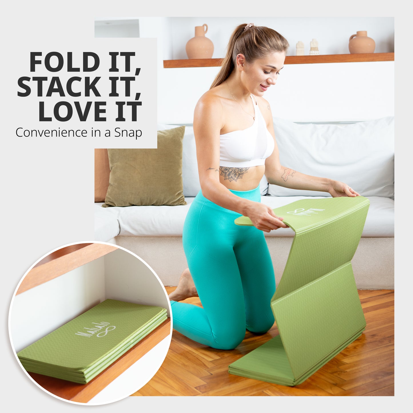 Green Foldable Yoga Mat & Block Set