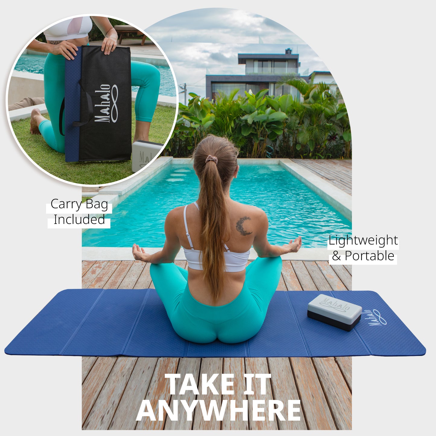 Blue Foldable Yoga Mat & Block Set