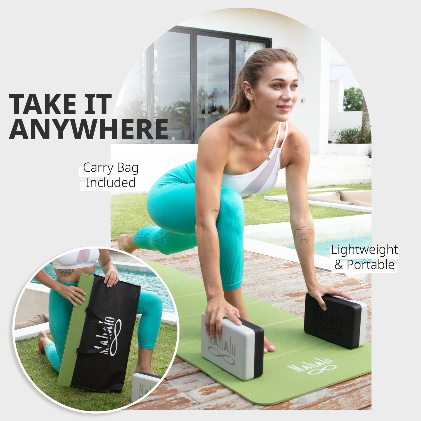 Green Foldable Yoga Mat & Block Set