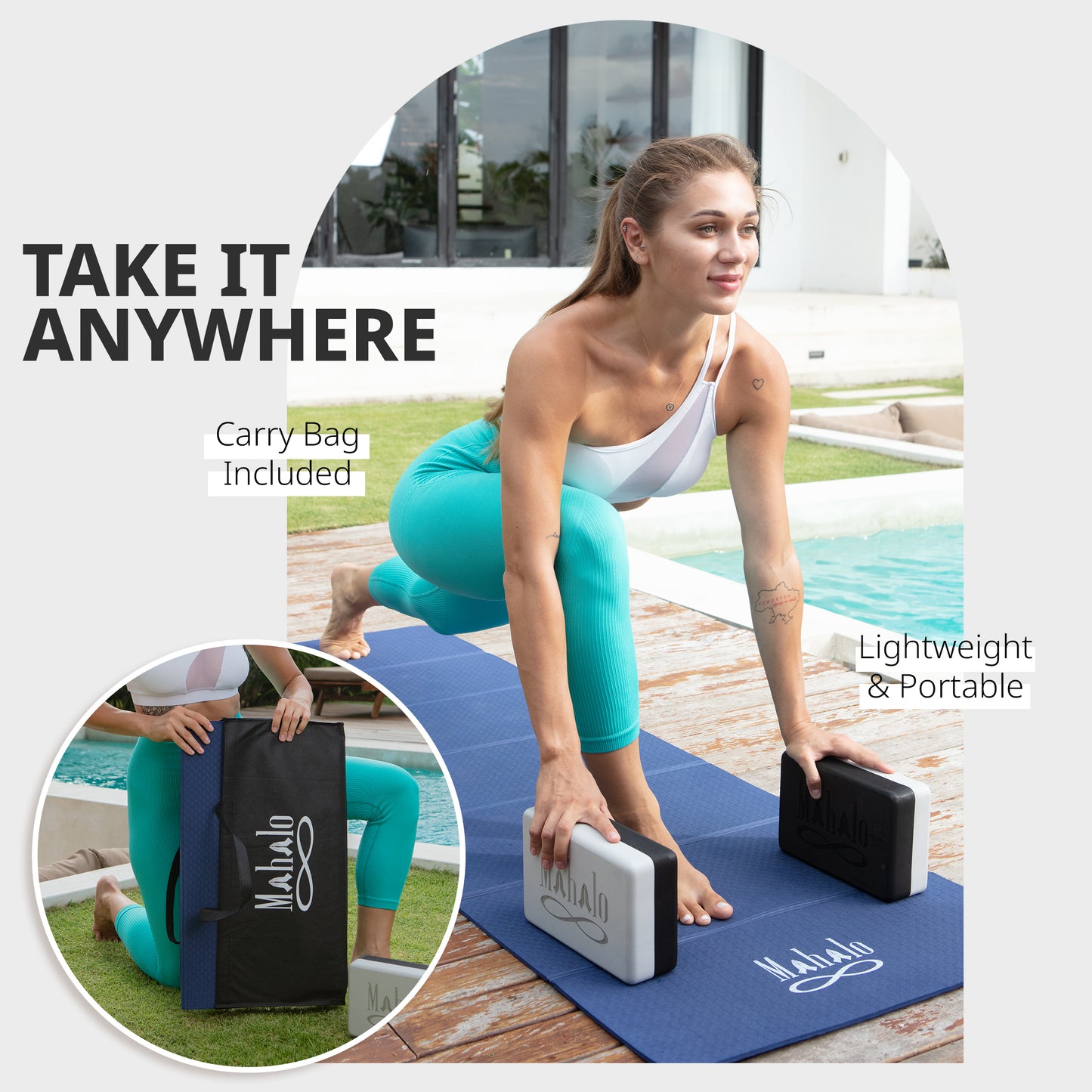 Blue Foldable Yoga Mat & Block Set
