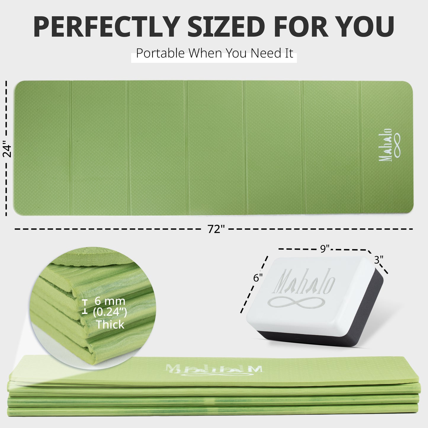 Green Foldable Yoga Mat & Block Set
