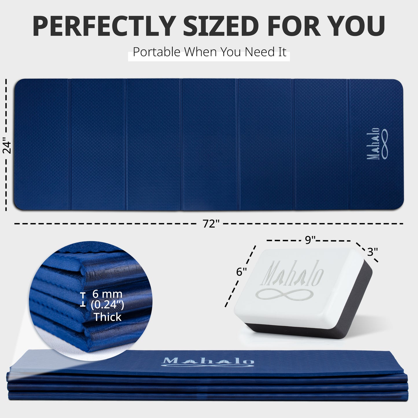 Blue Foldable Yoga Mat & Block Set