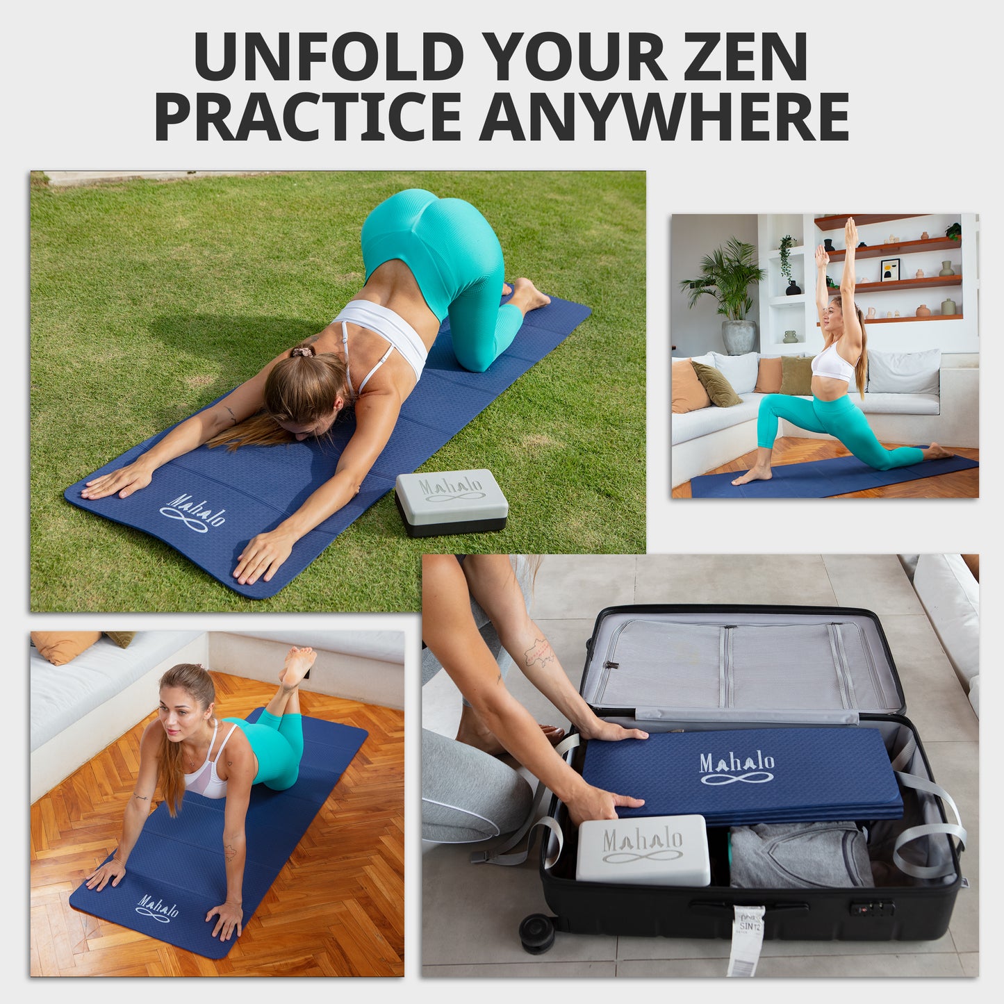 Blue Foldable Yoga Mat & Block Set