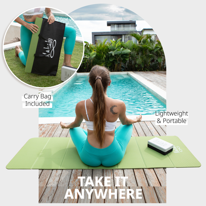 Green Foldable Yoga Mat & Block Set