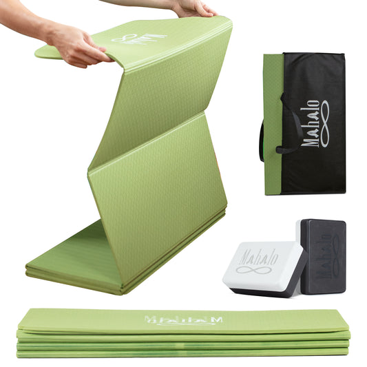 Green Foldable Yoga Mat & Block Set