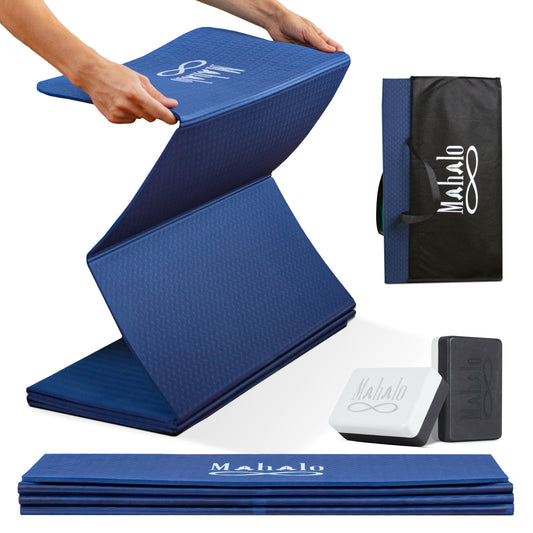 Blue Foldable Yoga Mat & Block Set